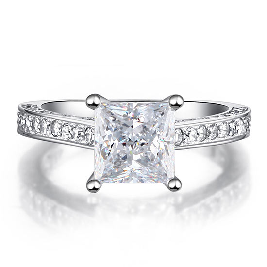 1.5 Carat Princess Cut Simulated Diamond 925 Sterling Silver Wedding Engagement Ring XFR8009