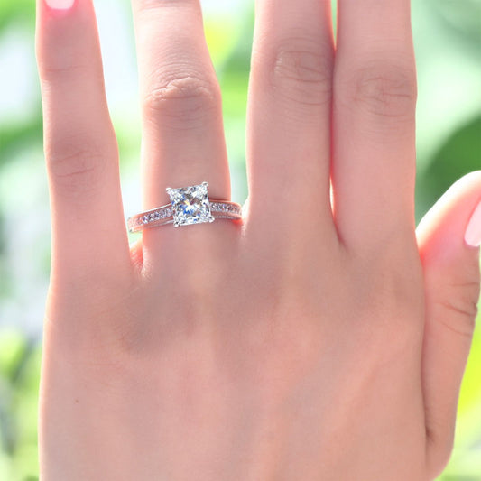 1.5 Carat Princess Cut Simulated Diamond 925 Sterling Silver Wedding Engagement Ring XFR8009