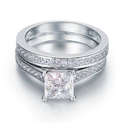 1.5 Carat Princess Cut Simulated Diamond 925 Sterling Silver 2-Pcs Wedding Engagement Ring Set XFR8009S