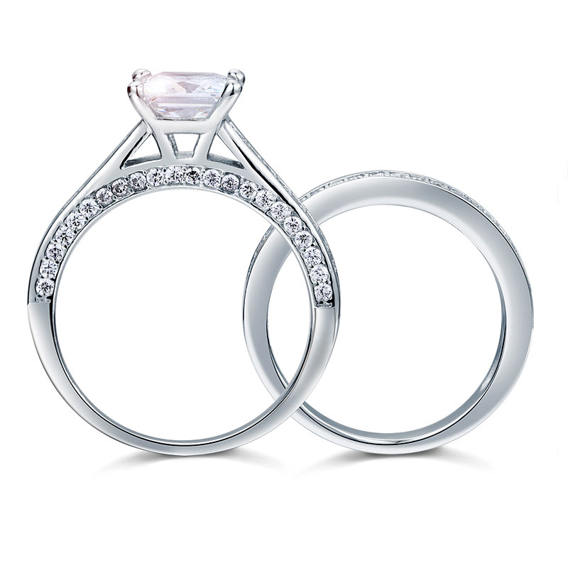 1.5 Carat Princess Cut Simulated Diamond 925 Sterling Silver 2-Pcs Wedding Engagement Ring Set XFR8009S