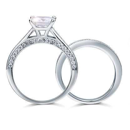 1.5 Carat Princess Cut Simulated Diamond 925 Sterling Silver 2-Pcs Wedding Engagement Ring Set XFR8009S