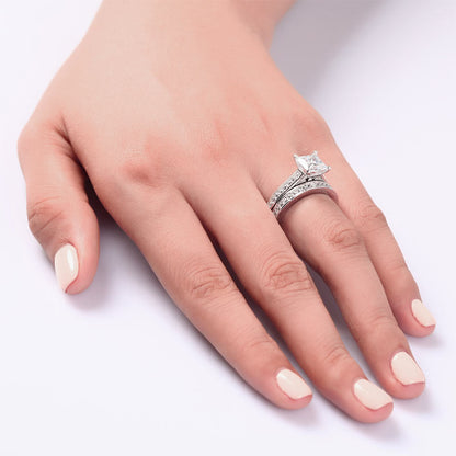 1.5 Carat Princess Cut Simulated Diamond 925 Sterling Silver 2-Pcs Wedding Engagement Ring Set XFR8009S