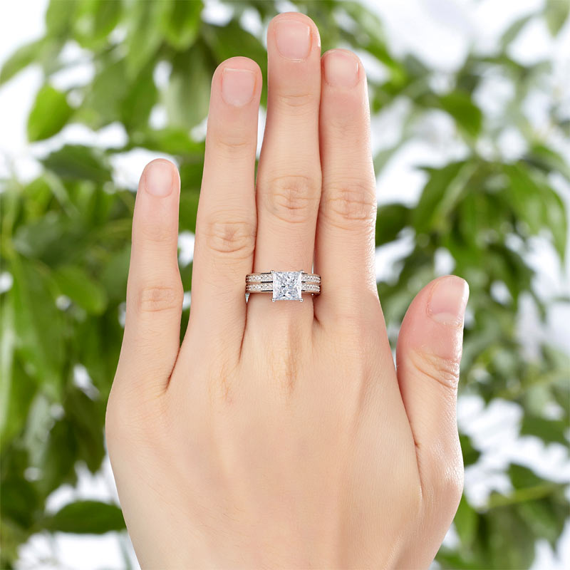 1.5 Carat Princess Cut Simulated Diamond 925 Sterling Silver 2-Pcs Wedding Engagement Ring Set XFR8009S