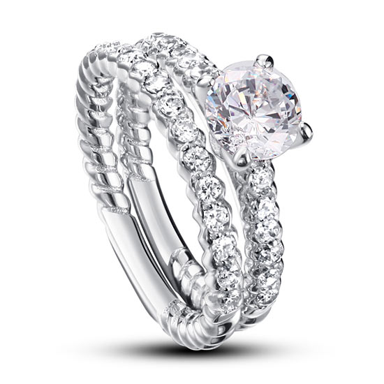 Simulated Diamond 925 Sterling Silver 2-Pcs Wedding Engagement Ring Set XFR8010