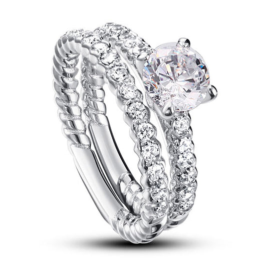 Simulated Diamond 925 Sterling Silver 2-Pcs Wedding Engagement Ring Set XFR8010