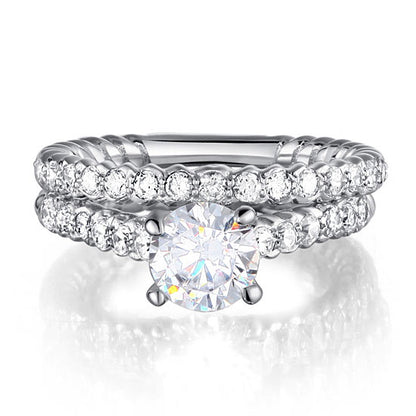 Simulated Diamond 925 Sterling Silver 2-Pcs Wedding Engagement Ring Set XFR8010
