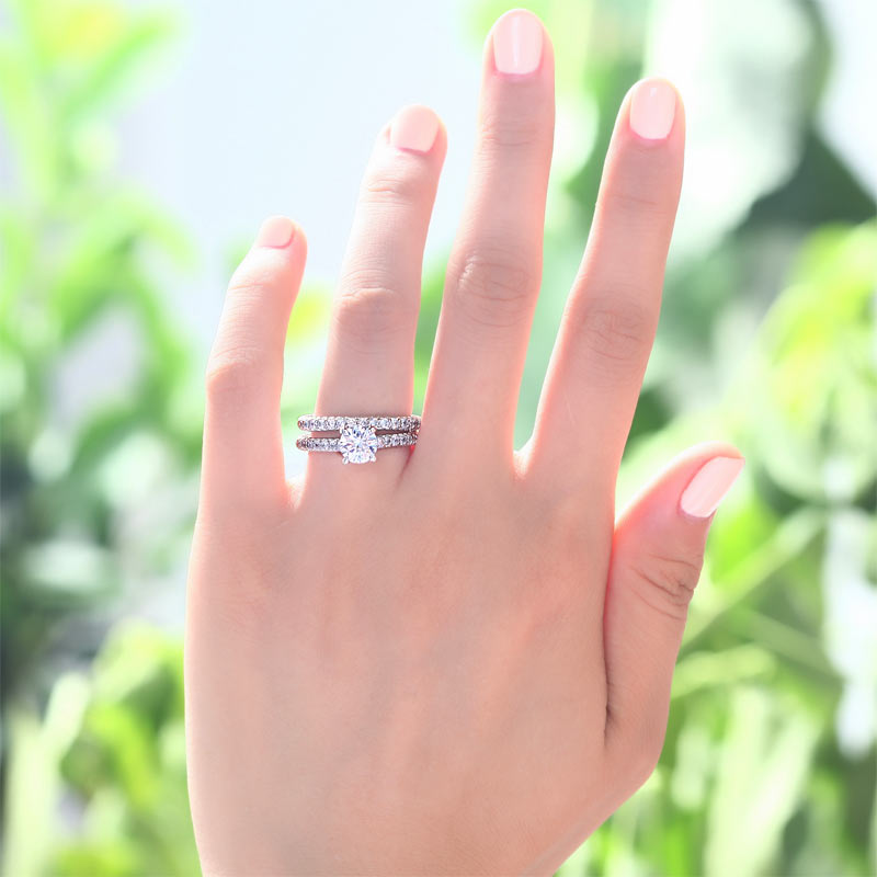 Simulated Diamond 925 Sterling Silver 2-Pcs Wedding Engagement Ring Set XFR8010