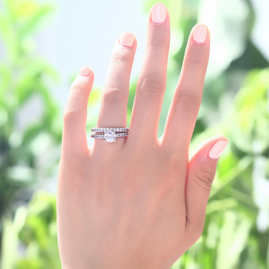 Simulated Diamond 925 Sterling Silver 2-Pcs Wedding Engagement Ring Set XFR8010