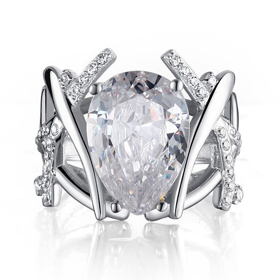4 Carat Pear Cut Simulated Diamond 925 Sterling Silver Wedding Anniversary Ring XFR8018