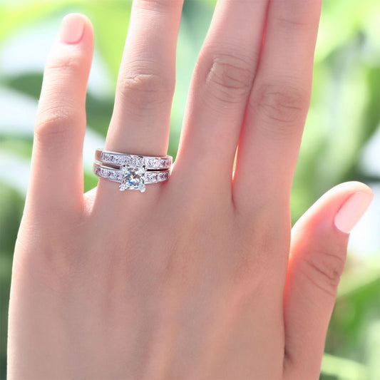 1 Ct Simulated Diamond 925 Sterling Silver Wedding Engagement Ring Set XFR8020