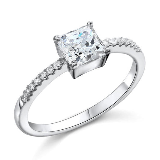 1 Carat Simulated Princess Diamond Engagement Sterling 925 Silver Ring XFR8024