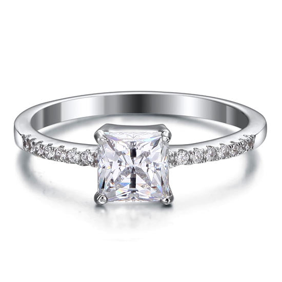 1 Carat Simulated Princess Diamond Engagement Sterling 925 Silver Ring XFR8024