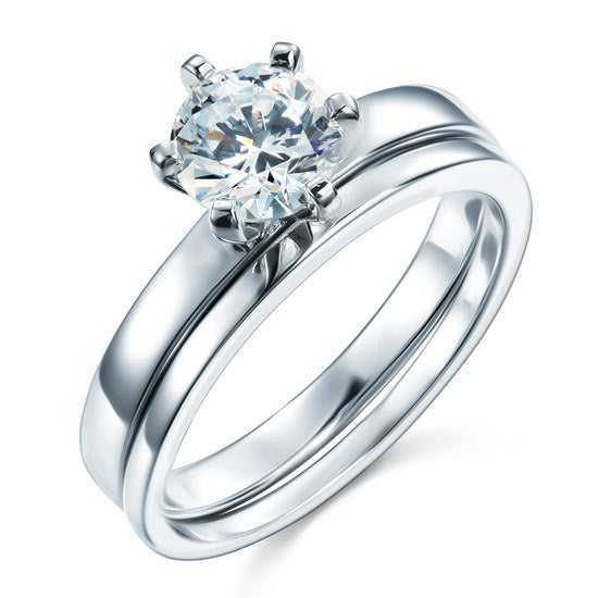 Sterling 925 Silver 1.25 Carat Simulated Diamond 2-Pc Ring Set 6 Claws XFR8031