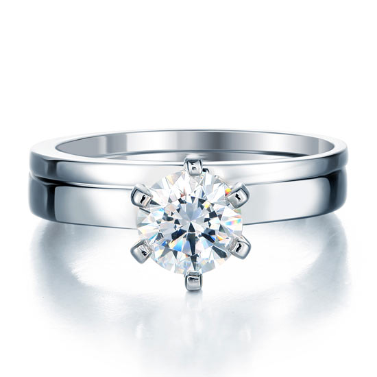 Sterling 925 Silver 1.25 Carat Simulated Diamond 2-Pc Ring Set 6 Claws XFR8031