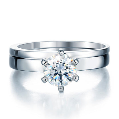 Sterling 925 Silver 1.25 Carat Simulated Diamond 2-Pc Ring Set 6 Claws XFR8031