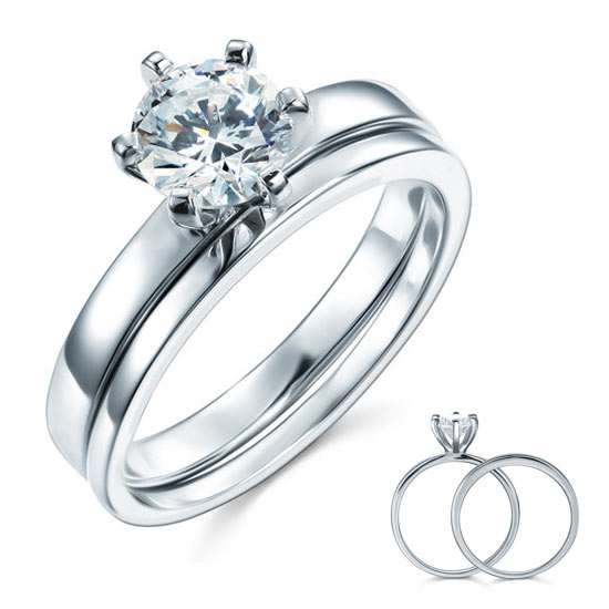 Sterling 925 Silver 1.25 Carat Simulated Diamond 2-Pc Ring Set 6 Claws XFR8031