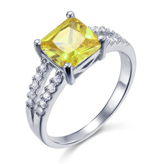 Yellow Canary Color 2 Carat Simulated Diamond Sterling Silver 925 Ring XFR8033