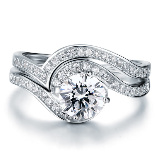 1.25 Carat Simulated Diamond Bridal Engagement 2-Pcs Sterling 925 Silver Ring Set XFR8036