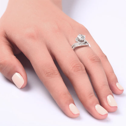 1.25 Carat Simulated Diamond Bridal Engagement 2-Pcs Sterling 925 Silver Ring Set XFR8036