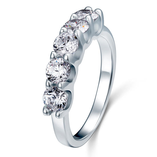 1.25 Carat Five Stone Simulated Diamond Solid Sterling 925 Silver Bridal Ring XFR8039