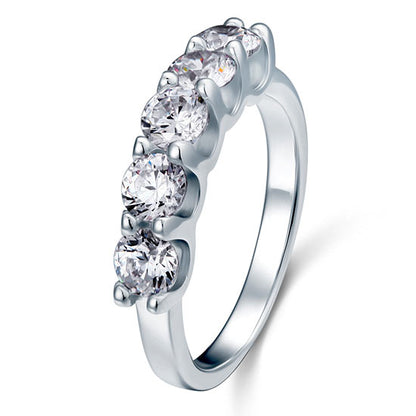 1.25 Carat Five Stone Simulated Diamond Solid Sterling 925 Silver Bridal Ring XFR8039