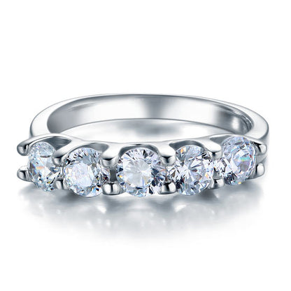 1.25 Carat Five Stone Simulated Diamond Solid Sterling 925 Silver Bridal Ring XFR8039