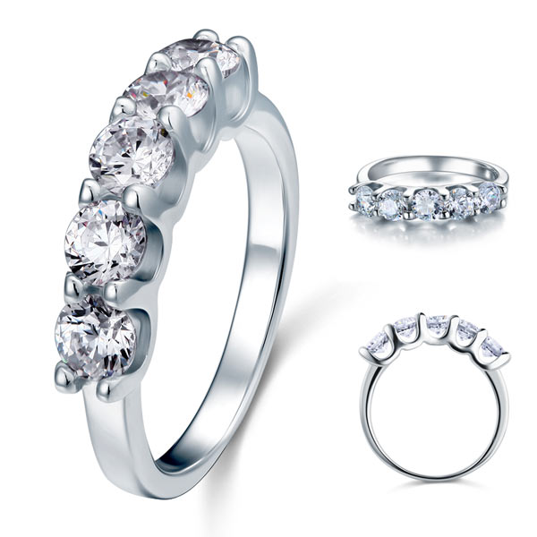 1.25 Carat Five Stone Simulated Diamond Solid Sterling 925 Silver Bridal Ring XFR8039