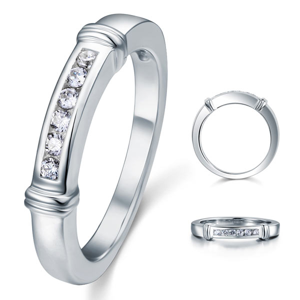 Simulated Diamond Solid Sterling 925 Silver Wedding Ring XFR8044