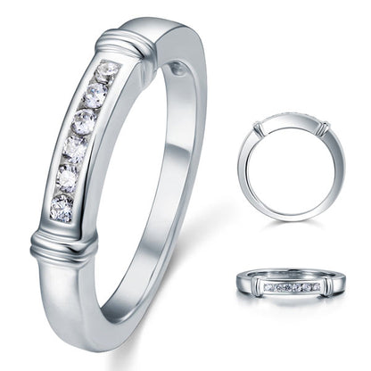 Simulated Diamond Solid Sterling 925 Silver Wedding Ring XFR8044