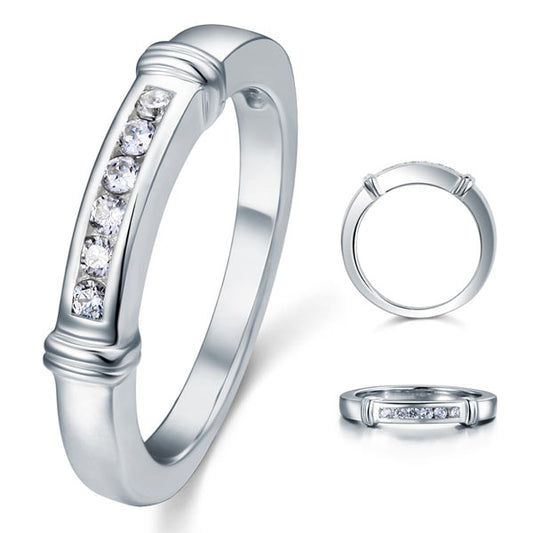 Simulated Diamond Solid Sterling 925 Silver Wedding Ring XFR8044