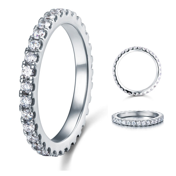 Eternity Ring Simulated Diamond Solid Sterling 925 Silver Wedding Band XFR8045