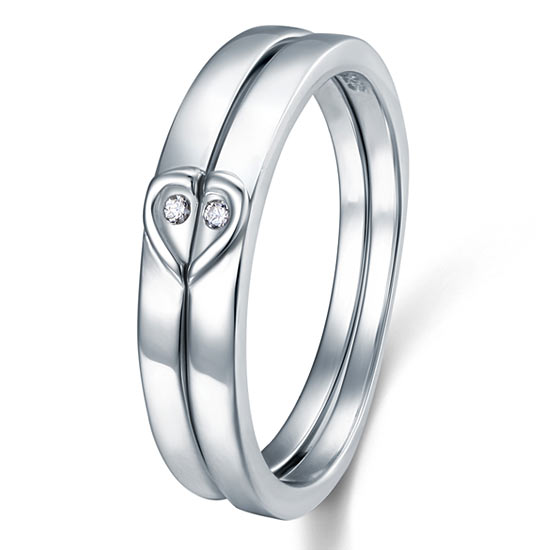 Heart Simulated Diamond 2-Pc Solid Sterling 925 Silver Wedding Ring Set XFR8048