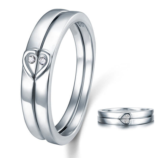 Heart Simulated Diamond 2-Pc Solid Sterling 925 Silver Wedding Ring Set XFR8048