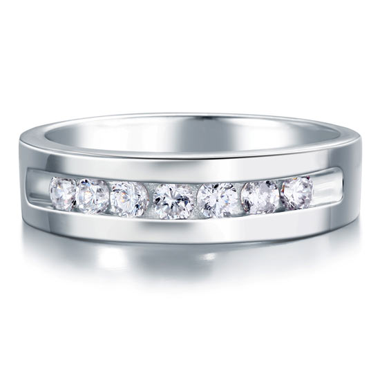 Men's Wedding Band Solid Sterling 925 Silver Simulated Diamond Ring XFR8057