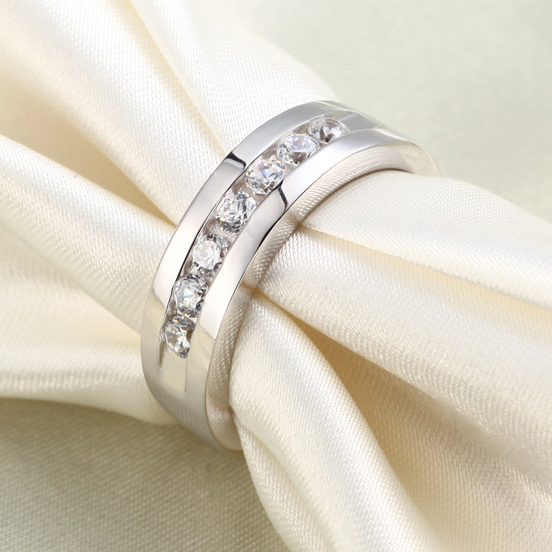 Men's Wedding Band Solid Sterling 925 Silver Simulated Diamond Ring XFR8057