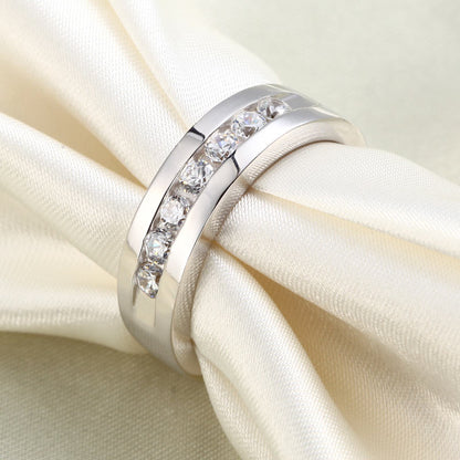 Men's Wedding Band Solid Sterling 925 Silver Simulated Diamond Ring XFR8057