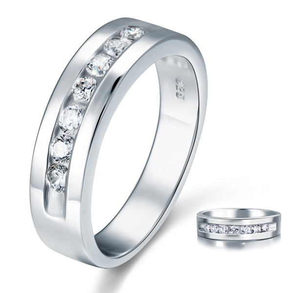 Men's Wedding Band Solid Sterling 925 Silver Simulated Diamond Ring XFR8057