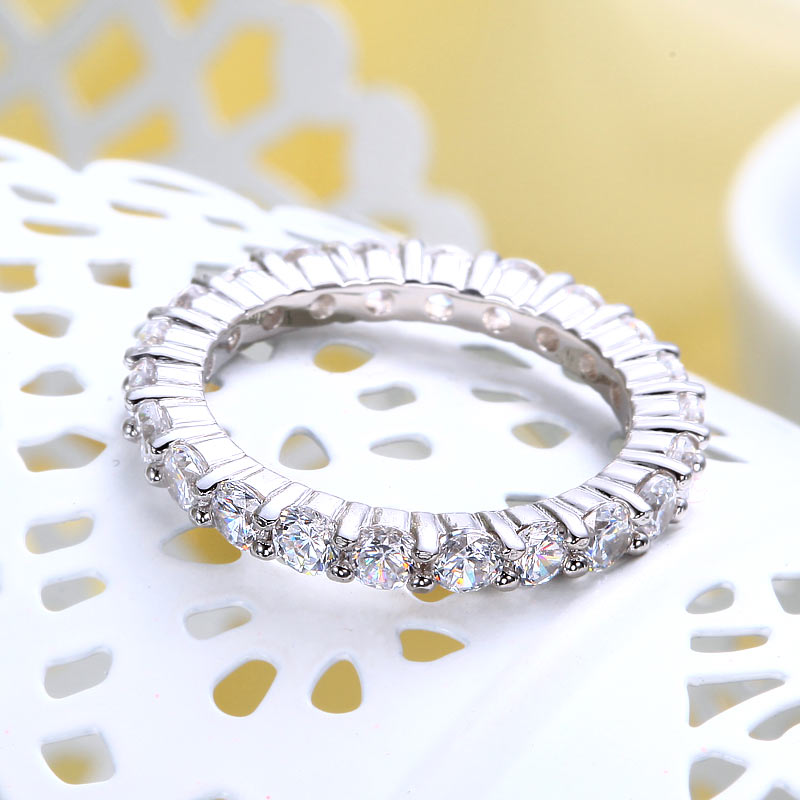 Solid 925 Sterling Silver Wedding Band Eternity Stacking Ring Jewelry Round Cut XFR8061