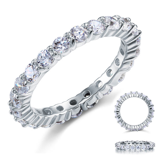Solid 925 Sterling Silver Wedding Band Eternity Stacking Ring Jewelry Round Cut XFR8061