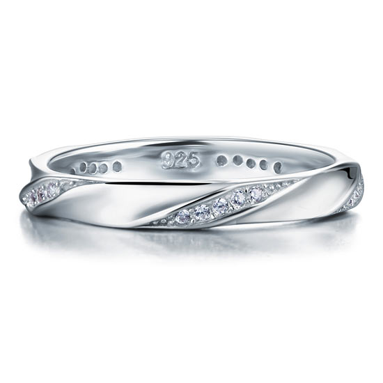 Simulated Diamond Solid Sterling 925 Silver Twist Ring XFR8064
