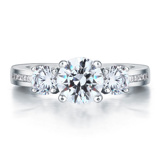 3 Stone Simulated Diamond Solid Sterling 925 Silver Ring XFR8065