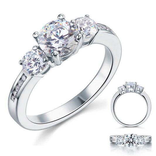 3 Stone Simulated Diamond Solid Sterling 925 Silver Ring XFR8065