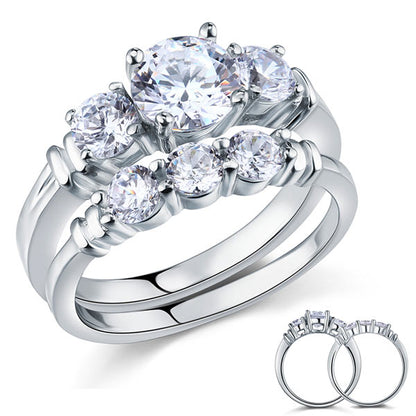 Simulated Diamond 2-Pc Solid Sterling 925 Silver Ring Set XFR8066