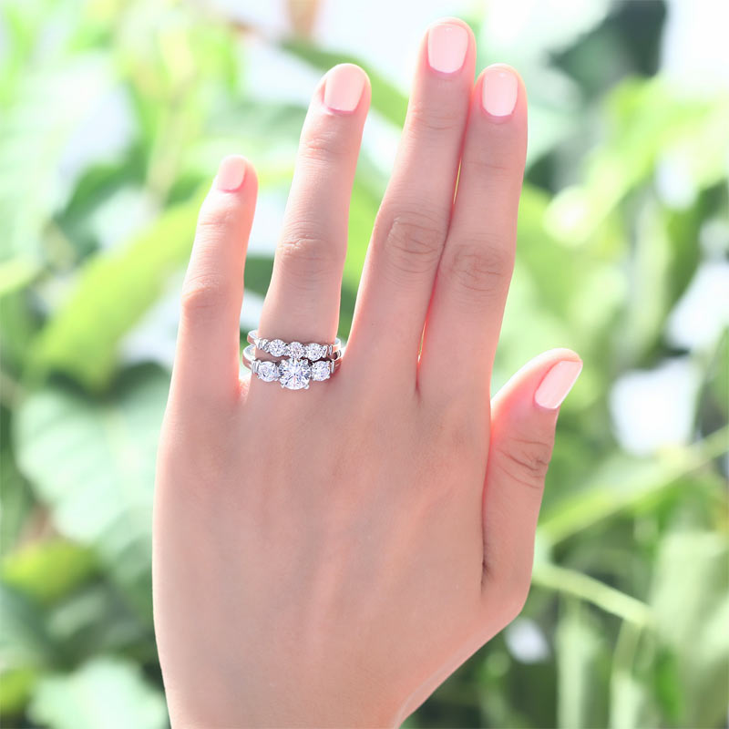 Simulated Diamond 2-Pc Solid Sterling 925 Silver Ring Set XFR8066