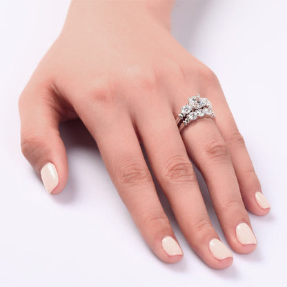 Simulated Diamond 2-Pc Solid Sterling 925 Silver Ring Set XFR8066