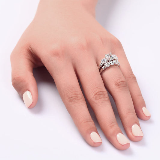 Simulated Diamond 2-Pc Solid Sterling 925 Silver Ring Set XFR8066