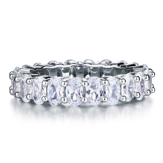 Oval Cut Eternity Solid Sterling 925 Silver Wedding Ring Band Jewelry XFR8069