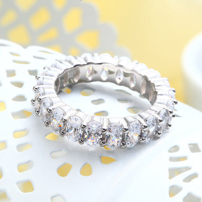 Oval Cut Eternity Solid Sterling 925 Silver Wedding Ring Band Jewelry XFR8069