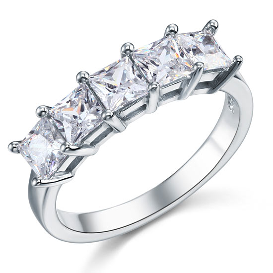 Princess Cut  Five Stone 1.25 Ct Solid 925 Sterling Silver Bridal Wedding Band Ring Jewelry XFR8072
