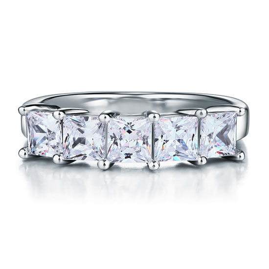 Princess Cut  Five Stone 1.25 Ct Solid 925 Sterling Silver Bridal Wedding Band Ring Jewelry XFR8072